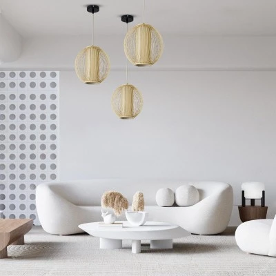 Boho Κρεμαστό Φωτιστικό HIBISCUS Μονόφωτο 1 x E27 AC220-240V IP20 - Φ28 x Υ28cm - Μπεζ Ξύλινο Πλέγμα GloboStar® HIBISCUS 01934 Boho Κρεμαστό Φωτιστικό Πλέγμα Μονόφωτο 1 x E27 IP20 Μπεζ Ξύλο - Μ28 x Π28 x Υ28cm