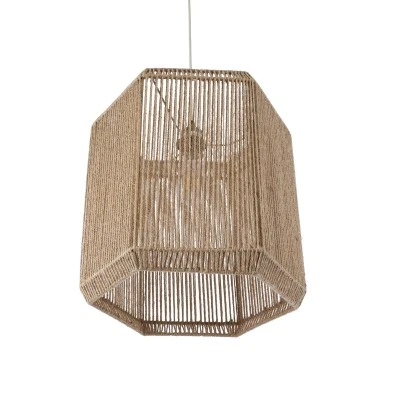 GloboStar® CAYMAN 00519 Boho Κρεμαστό Φωτιστικό Πλέγμα Μονόφωτο 1 x E27 IP20 Μπεζ Σχοινί - Μ40 x Π40 x Υ40cm