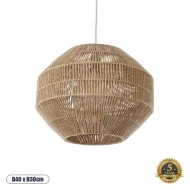Boho Κρεμαστό Φωτιστικό CAYMAN Μονόφωτο 1 x E27 AC220-240V IP20 - Φ40 x Υ30cm - Μπεζ Λεπτό Σχοινί Τριχιά Πλέγμα