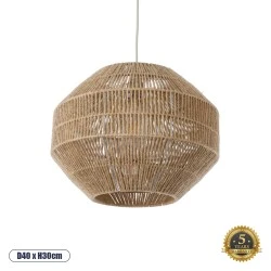 Boho Κρεμαστό Φωτιστικό CAYMAN Μονόφωτο 1 x E27 AC220-240V IP20 - Φ40 x Υ30cm - Μπεζ Λεπτό Σχοινί Τριχιά Πλέγμα
