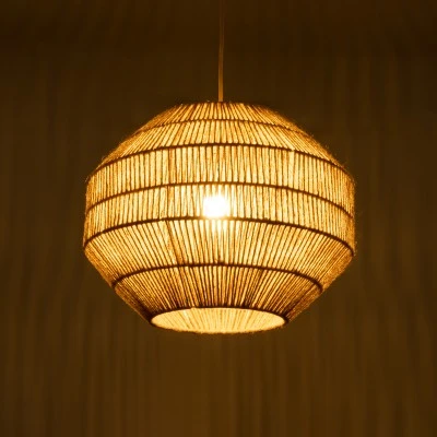 GloboStar® CAYMAN 00522 Boho Κρεμαστό Φωτιστικό Πλέγμα Μονόφωτο 1 x E27 IP20 Μπεζ Σχοινί - Μ40 x Π40 x Υ30cm