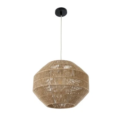 GloboStar® CAYMAN 00522 Boho Κρεμαστό Φωτιστικό Πλέγμα Μονόφωτο 1 x E27 IP20 Μπεζ Σχοινί - Μ40 x Π40 x Υ30cm