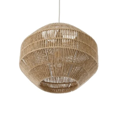 GloboStar® CAYMAN 00522 Boho Κρεμαστό Φωτιστικό Πλέγμα Μονόφωτο 1 x E27 IP20 Μπεζ Σχοινί - Μ40 x Π40 x Υ30cm