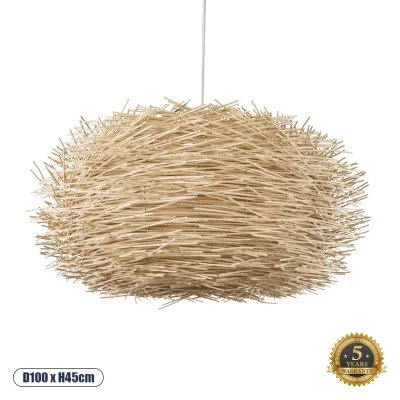 GloboStar® MINORCA 01786 Boho Κρεμαστό Φωτιστικό Πλέγμα Μονόφωτο 1 x E27 IP20 Μπεζ Ξύλο - Μ100 x Π100 x Υ45cm