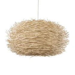 BOHO Κρεμαστό Φωτιστικό MINORCA Μονόφωτο 1 x E27 AC220-240V IP20 - Φ100 x Υ45cm - Μπεζ Ξύλινο Πλέγμα