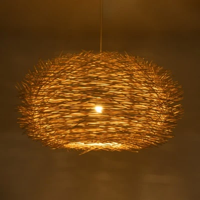 GloboStar® MINORCA 01786 Boho Κρεμαστό Φωτιστικό Πλέγμα Μονόφωτο 1 x E27 IP20 Μπεζ Ξύλο - Μ100 x Π100 x Υ45cm