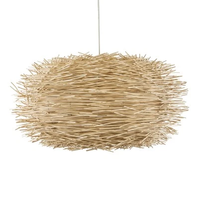 GloboStar® MINORCA 01786 Boho Κρεμαστό Φωτιστικό Πλέγμα Μονόφωτο 1 x E27 IP20 Μπεζ Ξύλο - Μ100 x Π100 x Υ45cm