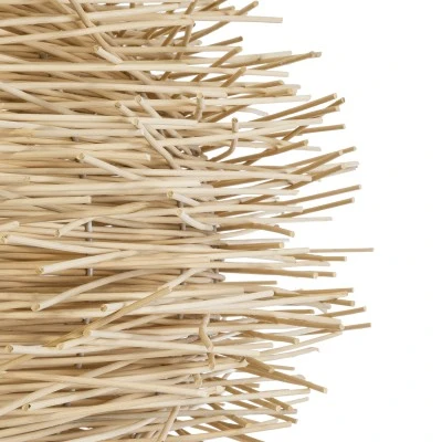 GloboStar® MINORCA 01786 Boho Κρεμαστό Φωτιστικό Πλέγμα Μονόφωτο 1 x E27 IP20 Μπεζ Ξύλο - Μ100 x Π100 x Υ45cm
