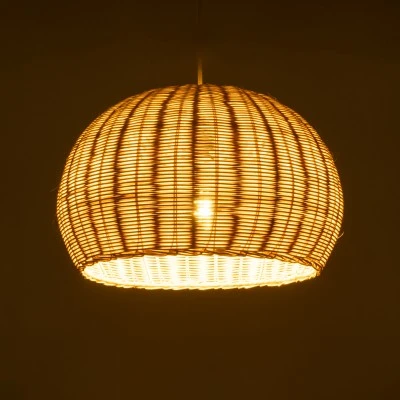 GloboStar® RAITO 01824 Boho Κρεμαστό Φωτιστικό Καμπάνα Μονόφωτο 1 x E27 IP20 Μπεζ Ξύλο - Μ40 x Π40 x Υ25cm
