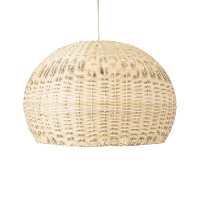 GloboStar® RAITO 01825 Boho Κρεμαστό Φωτιστικό Καμπάνα Μονόφωτο 1 x E27 IP20 Μπεζ Ξύλο - Μ60 x Π60 x Υ40cm