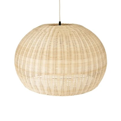 GloboStar® RAITO 01825 Boho Κρεμαστό Φωτιστικό Καμπάνα Μονόφωτο 1 x E27 IP20 Μπεζ Ξύλο - Μ60 x Π60 x Υ40cm
