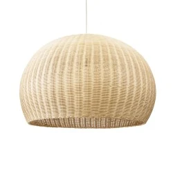 Boho Κρεμαστό Φωτιστικό RAITO Μονόφωτο 1 x E27 AC220-240V IP20 - Φ100 x Υ63cm - Μπεζ Ξύλινο Μπαμπού Πλέγμα Καμπάνα