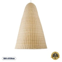 Boho Κρεμαστό Φωτιστικό MAHANA Μονόφωτο 1 x E27 AC220-240V IP20 - Φ80 x Υ130cm - Μπεζ Ξύλινο Ρατάν Πλέγμα