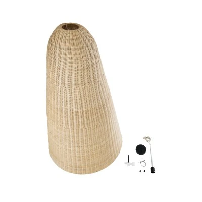 GloboStar® MAHANA 01827 Boho Κρεμαστό Φωτιστικό Πλέγμα Μονόφωτο 1 x E27 IP20 Μπεζ Ξύλο - Μ80 x Π80 x Υ130cm