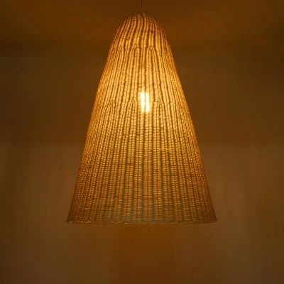 GloboStar® MAHANA 01827 Boho Κρεμαστό Φωτιστικό Πλέγμα Μονόφωτο 1 x E27 IP20 Μπεζ Ξύλο - Μ80 x Π80 x Υ130cm