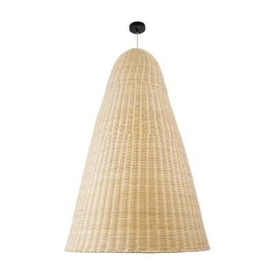 GloboStar® MAHANA 01827 Boho Κρεμαστό Φωτιστικό Πλέγμα Μονόφωτο 1 x E27 IP20 Μπεζ Ξύλο - Μ80 x Π80 x Υ130cm