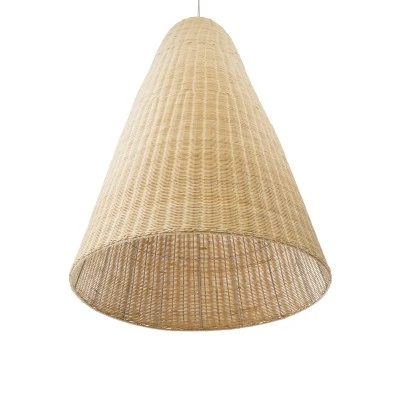 GloboStar® MAHANA 01827 Boho Κρεμαστό Φωτιστικό Πλέγμα Μονόφωτο 1 x E27 IP20 Μπεζ Ξύλο - Μ80 x Π80 x Υ130cm