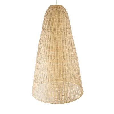 GloboStar® MAHANA 01827 Boho Κρεμαστό Φωτιστικό Πλέγμα Μονόφωτο 1 x E27 IP20 Μπεζ Ξύλο - Μ80 x Π80 x Υ130cm