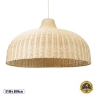 Boho Κρεμαστό Φωτιστικό Μπεζ Ξύλινο Μπαμπού Πλέγμα Καμπάνα Μονόφωτο E27 AC220-240V IP20 - Φ100 x Υ60cm