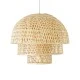 GloboStar® HIROKA 01836 Boho Κρεμαστό Φωτιστικό Οροφής Μονόφωτο 1 x E27 AC220-240V IP20 - Φ60 x Υ50cm - Μπεζ Ξύλινο Μπαμπού Πλέγμα - 5 Χρόνια Εγγύηση