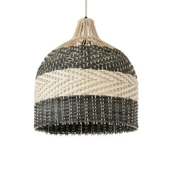 Boho Κρεμαστό Φωτιστικό BARBADOS Μονόφωτο 1 x E27 AC220-240V IP20 - Φ40 x Υ45cm - Μπεζ με Χακί Ξύλινο Μπαμπού Πλέγμα Καμπάνα