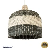 Boho Κρεμαστό Φωτιστικό BARBADOS  Μονόφωτο 1 x E27 AC220-240V IP20 - Φ60 x Υ60cm - Μπεζ με Χακί Ξύλινο Μπαμπού Πλέγμα Καμπάνα
