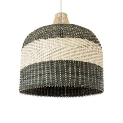 Boho Κρεμαστό Φωτιστικό BARBADOS  Μονόφωτο 1 x E27 AC220-240V IP20 - Φ60 x Υ60cm - Μπεζ με Χακί Ξύλινο Μπαμπού Πλέγμα Καμπάνα