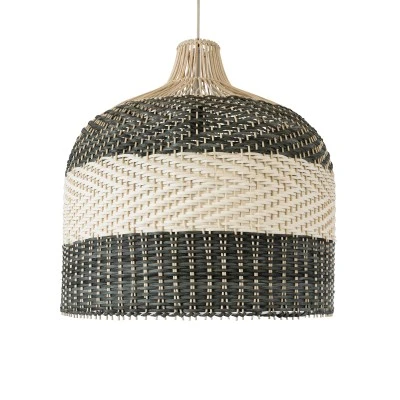GloboStar® BARBADOS 01945 Boho Κρεμαστό Φωτιστικό Καμπάνα Μονόφωτο 1 x E27 IP20 Μπεζ & Χακί Ξύλο - Μ60 x Π60 x Υ60cm