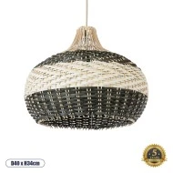 Boho Κρεμαστό Φωτιστικό BARBADOS  Μονόφωτο 1 x E27 AC220-240V IP20 - Φ40 x Υ34cm - Μπεζ με Χακί Ξύλινο Μπαμπού Πλέγμα Καμπάνα