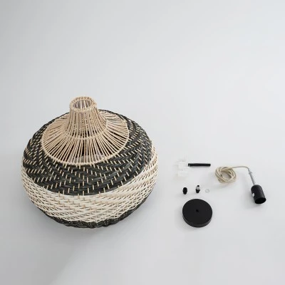 GloboStar® BARBADOS 01946 Boho Κρεμαστό Φωτιστικό Καμπάνα Μονόφωτο 1 x E27 IP20 Μπεζ & Χακί Ξύλο - Μ40 x Π40 x Υ34cm