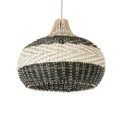 Boho Κρεμαστό Φωτιστικό BARBADOS  Μονόφωτο 1 x E27 AC220-240V IP20 - Φ40 x Υ34cm - Μπεζ με Χακί Ξύλινο Μπαμπού Πλέγμα Καμπάνα