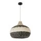 GloboStar® BARBADOS 01946 Boho Κρεμαστό Φωτιστικό Καμπάνα Μονόφωτο 1 x E27 IP20 Μπεζ & Χακί Ξύλο - Μ40 x Π40 x Υ34cm