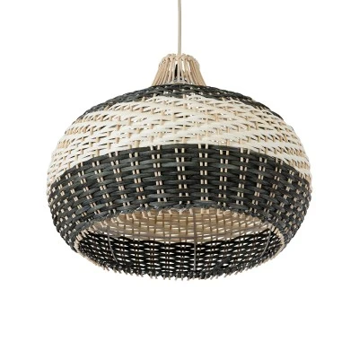 GloboStar® BARBADOS 01946 Boho Κρεμαστό Φωτιστικό Καμπάνα Μονόφωτο 1 x E27 IP20 Μπεζ & Χακί Ξύλο - Μ40 x Π40 x Υ34cm