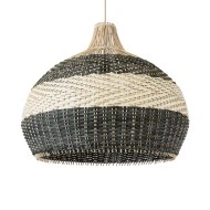 Boho Κρεμαστό Φωτιστικό BARBADOS  Μονόφωτο 1 x E27 AC220-240V IP20 - Φ60 x Υ60cm - Μπεζ με Χακί Ξύλινο Μπαμπού Πλέγμα Καμπάνα
