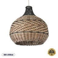 Boho Κρεμαστό Φωτιστικό SEYCHELLES Μονόφωτο 1 x E27 AC220-240V IP20 - Φ40 x Υ40cm - Μπεζ με Καφέ & Χακί Ξύλινο Μπαμπού Πλέγμα Καμπάνα