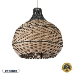 Boho Κρεμαστό Φωτιστικό SEYCHELLES Μονόφωτο 1 x E27 AC220-240V IP20 - Φ40 x Υ40cm - Μπεζ με Καφέ & Χακί Ξύλινο Μπαμπού Πλέγμα Καμπάνα