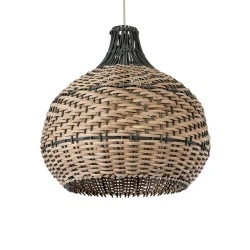 Boho Κρεμαστό Φωτιστικό SEYCHELLES Μονόφωτο 1 x E27 AC220-240V IP20 - Φ40 x Υ40cm - Μπεζ με Καφέ & Χακί Ξύλινο Μπαμπού Πλέγμα Καμπάνα