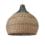 Boho Κρεμαστό Φωτιστικό SEYCHELLES Μονόφωτο 1 x E27 AC220-240V IP20 - Φ60 x Υ60cm - Μπεζ με Καφέ & Χακί Ξύλινο Μπαμπού Πλέγμα Καμπάνα