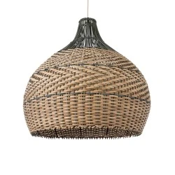 Boho Κρεμαστό Φωτιστικό SEYCHELLES Μονόφωτο 1 x E27 AC220-240V IP20 - Φ60 x Υ60cm - Μπεζ με Καφέ & Χακί Ξύλινο Μπαμπού Πλέγμα Καμπάνα