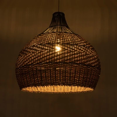 GloboStar® SEYCHELLES 01949 Boho Κρεμαστό Φωτιστικό Καμπάνα Μονόφωτο 1 x E27 IP20 Μπεζ, Καφέ & Χακί Ξύλο - Μ60 x Π60 x Υ60cm