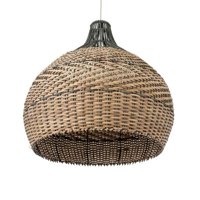 GloboStar® SEYCHELLES 01949 Boho Κρεμαστό Φωτιστικό Καμπάνα Μονόφωτο 1 x E27 IP20 Μπεζ, Καφέ & Χακί Ξύλο - Μ60 x Π60 x Υ60cm