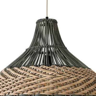 GloboStar® SEYCHELLES 01949 Boho Κρεμαστό Φωτιστικό Καμπάνα Μονόφωτο 1 x E27 IP20 Μπεζ, Καφέ & Χακί Ξύλο - Μ60 x Π60 x Υ60cm