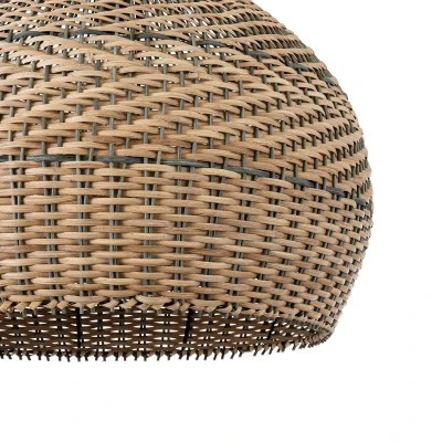 GloboStar® SEYCHELLES 01949 Boho Κρεμαστό Φωτιστικό Καμπάνα Μονόφωτο 1 x E27 IP20 Μπεζ, Καφέ & Χακί Ξύλο - Μ60 x Π60 x Υ60cm