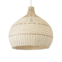 Boho Κρεμαστό Φωτιστικό SANTACRUZ Μονόφωτο 1 x E27 AC220-240V IP20 - Φ60 x Υ60cm - Μπεζ με Καφέ Ξύλινο Μπαμπού Πλέγμα Καμπάνα