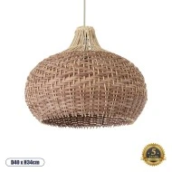 Boho Κρεμαστό Φωτιστικό PANAMA Μονόφωτο 1 x E27 AC220-240V IP20 - Φ40 x Υ34cm - Μπεζ με Καφέ Ξύλινο Μπαμπού Πλέγμα Καμπάνα