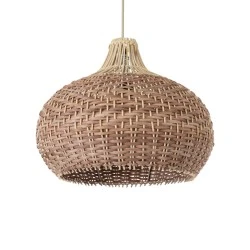Boho Κρεμαστό Φωτιστικό PANAMA Μονόφωτο 1 x E27 AC220-240V IP20 - Φ40 x Υ34cm - Μπεζ με Καφέ Ξύλινο Μπαμπού Πλέγμα Καμπάνα
