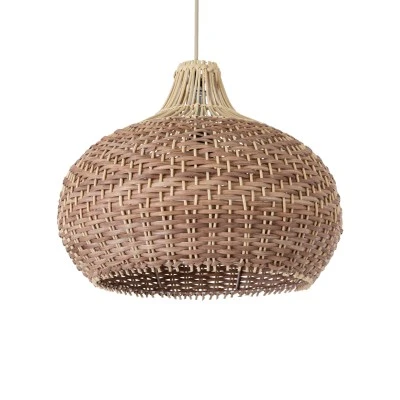 GloboStar® PANAMA 01952 Boho Κρεμαστό Φωτιστικό Καμπάνα Μονόφωτο 1 x E27 IP20 Καφέ & Μπεζ Ξύλο - Μ40 x Π40 x Υ34cm