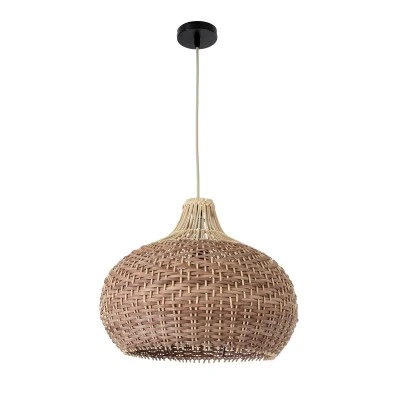 GloboStar® PANAMA 01952 Boho Κρεμαστό Φωτιστικό Καμπάνα Μονόφωτο 1 x E27 IP20 Καφέ & Μπεζ Ξύλο - Μ40 x Π40 x Υ34cm