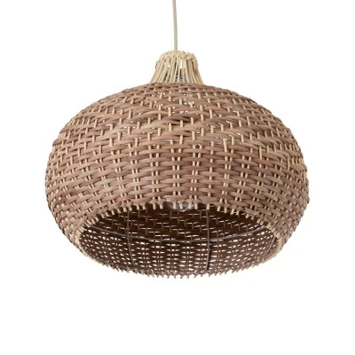 GloboStar® PANAMA 01952 Boho Κρεμαστό Φωτιστικό Καμπάνα Μονόφωτο 1 x E27 IP20 Καφέ & Μπεζ Ξύλο - Μ40 x Π40 x Υ34cm