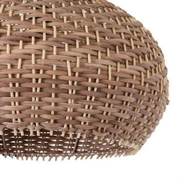 GloboStar® PANAMA 01952 Boho Κρεμαστό Φωτιστικό Καμπάνα Μονόφωτο 1 x E27 IP20 Καφέ & Μπεζ Ξύλο - Μ40 x Π40 x Υ34cm